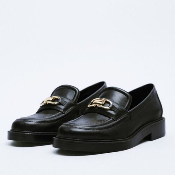Zara Shoes - NEW ZARA LEATHER LOAFERS WITH METAL BUCKLE